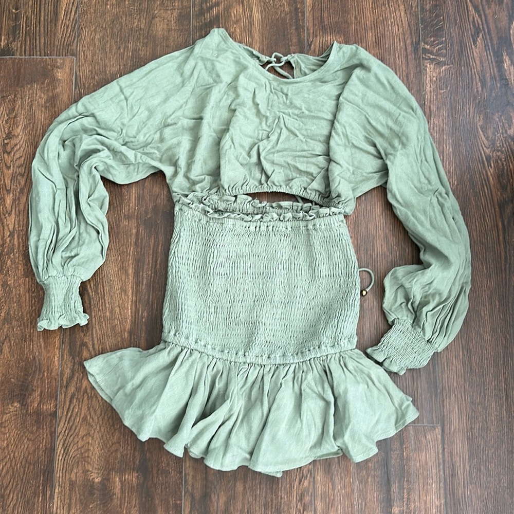 Selfie Leslie 2 Piece BoHo Skirt & Shirt Sage Green Size US Small & AU 8 - Picture 8 of 11